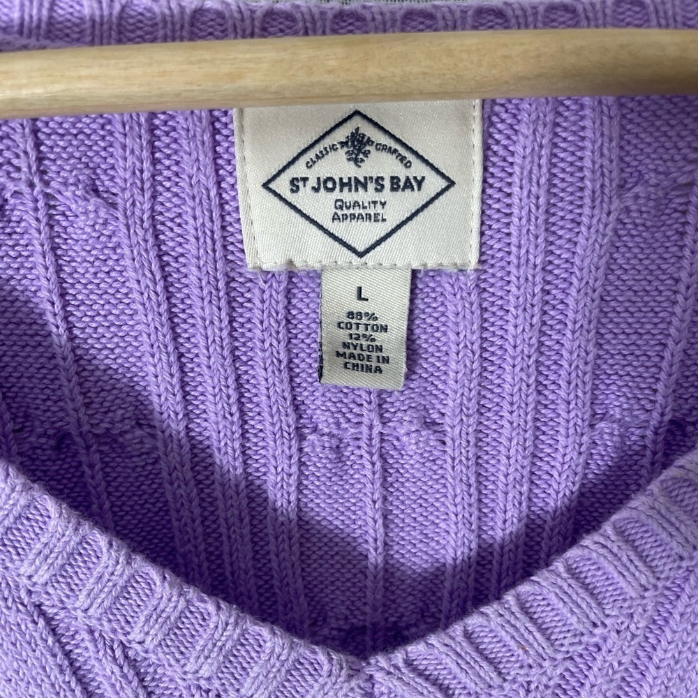 St. Johns Bay Cotton Lavender V-Neck Sweater Size L - Picture 4 of 6